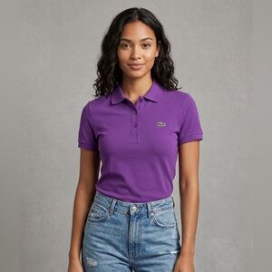 Lacoste Purple Polo Shirt with Green Crocodile Logo
